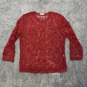 Jeannie Mesh Sheer Top L Embellished Glam Maximalist Statement Holiday Christmas